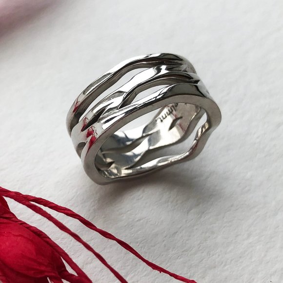 Wide chunky ring 925 sterling silver, multi layer ring - Picture 6 of 12